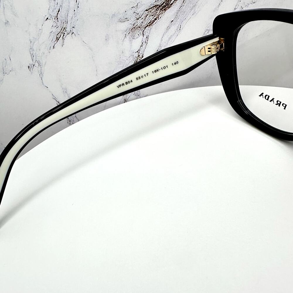 New PRADA Eyeglasses Cat Eye Black White Gold 53-17-140 Womens - Picture 5 of 16